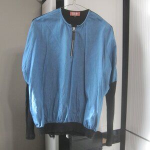 Blue Denim and Black Dolman Shirt with Half Zipper